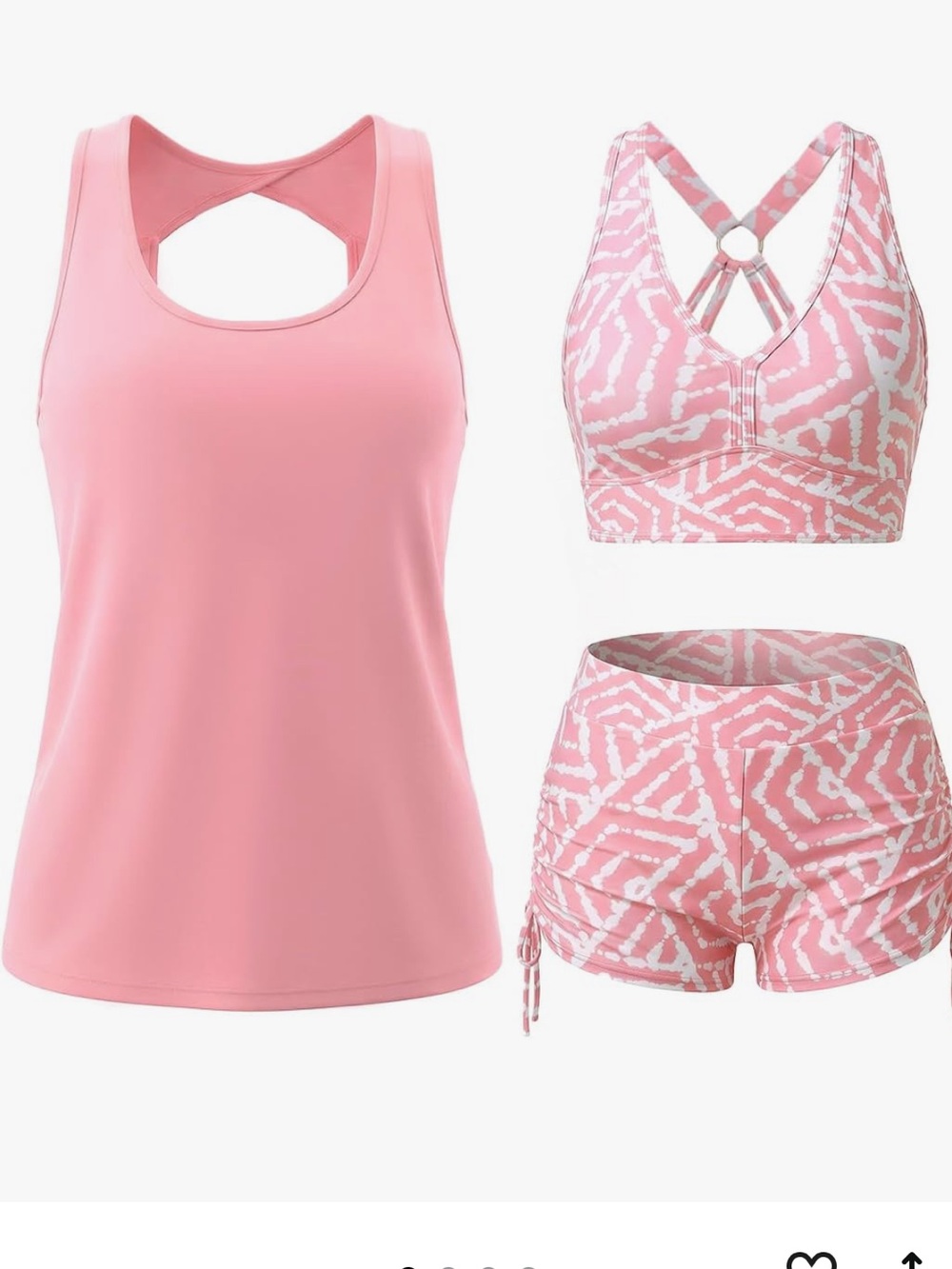Classic 3 Piece Tankini Swimsuit with Board Shorts Pink M. 2469/bb12-2
